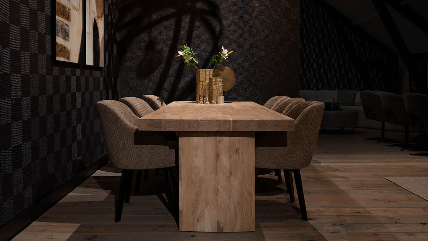 Bruuts-Woodbury-Stelvio-Eettafel-Woodbury-Wooden-Block-Leg-UrbanSofa-Evan-Eetkamerfauteuil-Soho-Taupe-Website